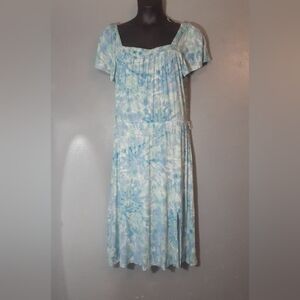 Colleen Lopez Pastel Blue and White Midi Dress